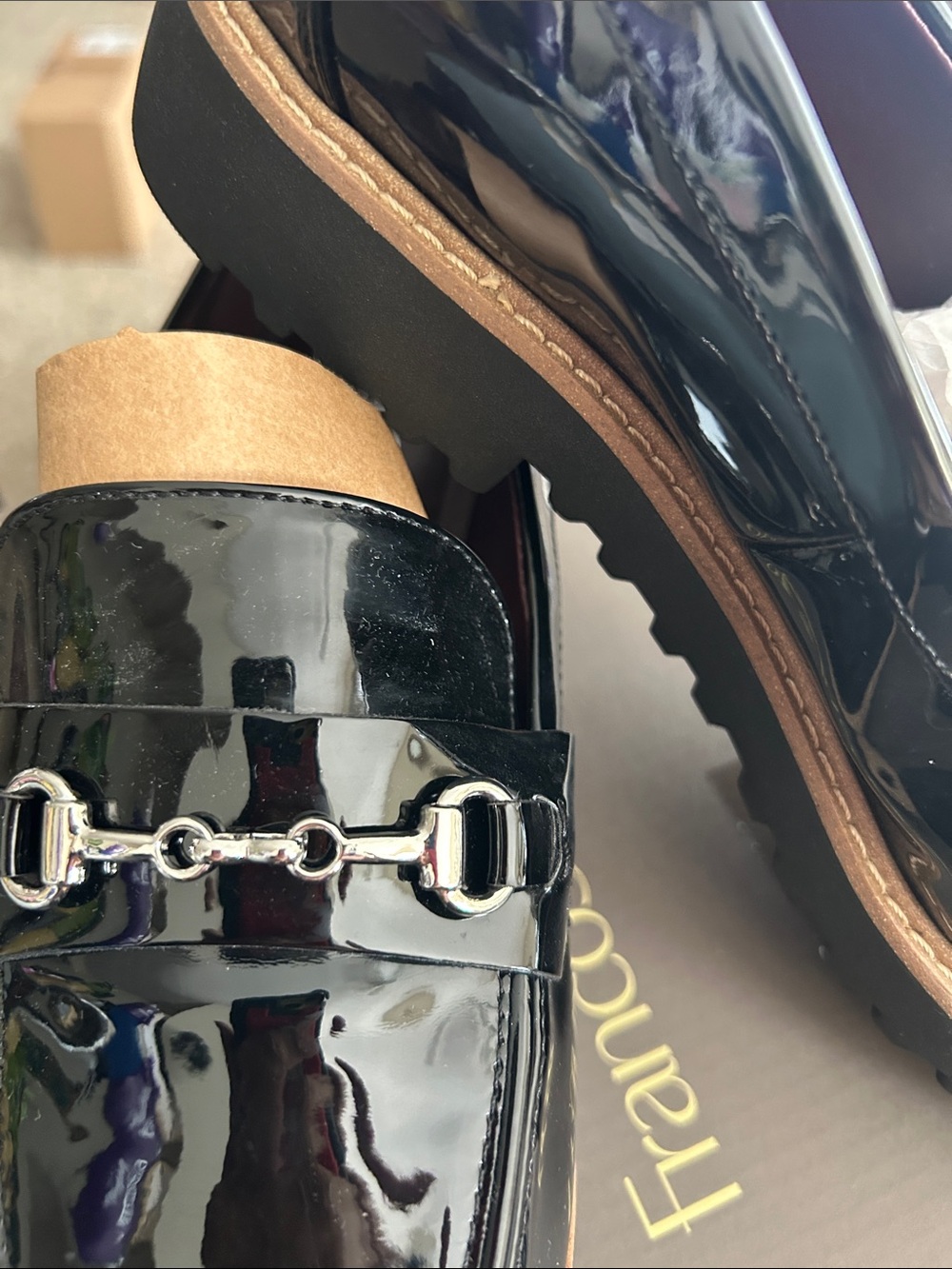 FrancoSarto Patent Leather Loafers with Silver Bit Hardware - Black 8W